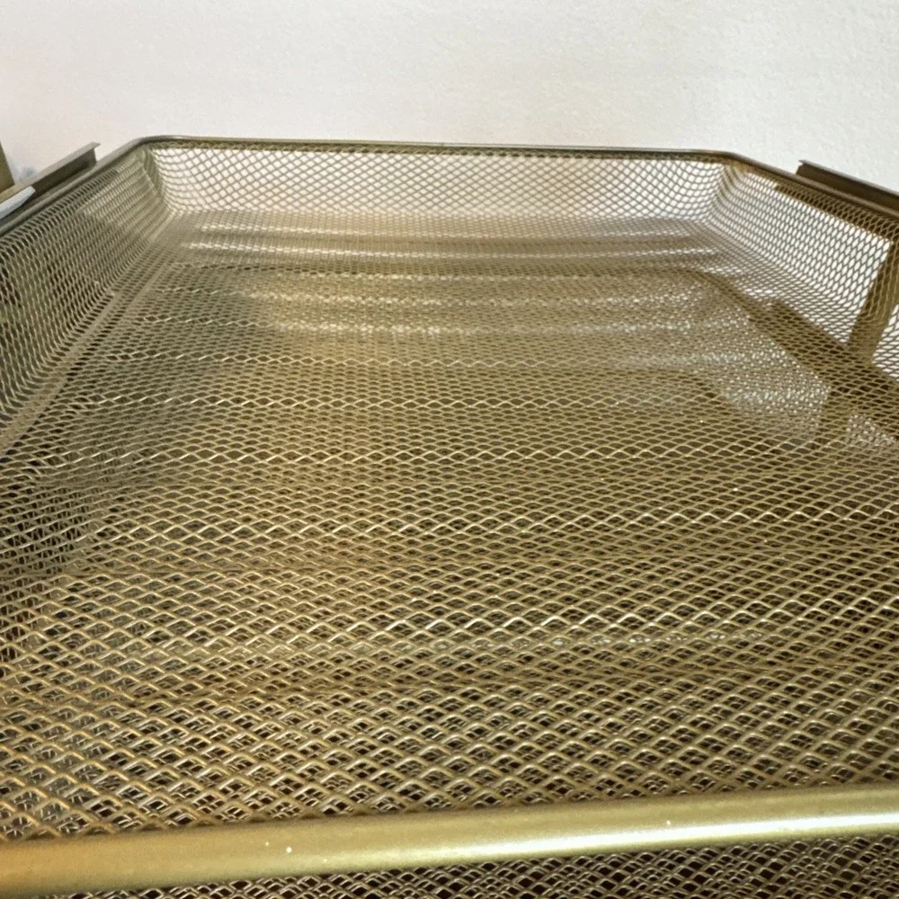 3 Tier Pull Out Document File Organizer Rack Desk Letter Tray Mesh Metal Gold